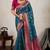 Teal blue satin & makhmal meena triple woven saree with blouse