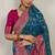 Teal blue satin & makhmal meena triple woven saree with blouse