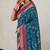 Teal blue satin & makhmal meena triple woven saree with blouse
