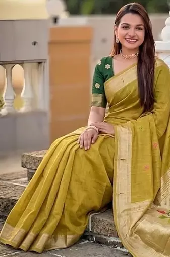Light mehendi green cotton silk saree with traditional bird motifs pallu with blouse