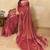 Rust red metallic velvet satin cutdana-beads, sequins, zari work saree with blouse