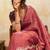 Rust red metallic velvet satin cutdana-beads, sequins, zari work saree with blouse