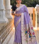 Lavender cotton silk saree with traditional bird motifs pallu with blouse