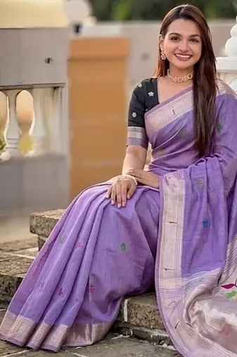 Lavender cotton silk saree with traditional bird motifs pallu with blouse