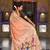 Peach cotton silk saree with traditional bird motifs pallu with blouse