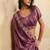 Mauve metallic velvet satin cutdana-beads, sequins, zari work saree with blouse
