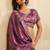 Mauve metallic velvet satin cutdana-beads, sequins, zari work saree with blouse