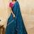 Aqua blue metallic velvet satin cutdana-beads, sequins, zari work saree with blouse