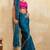 Aqua blue metallic velvet satin cutdana-beads, sequins, zari work saree with blouse