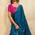 Aqua blue metallic velvet satin cutdana-beads, sequins, zari work saree with blouse