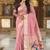 Pink cotton silk saree with traditional bird motifs pallu with blouse