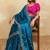 Aqua blue metallic velvet satin cutdana-beads, sequins, zari work saree with blouse