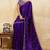Violet metallic velvet satin cutdana-beads, sequins, zari work saree with blouse