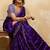 Violet metallic velvet satin cutdana-beads, sequins, zari work saree with blouse
