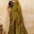 Olive metallic velvet satin cutdana-beads, sequins, zari work saree with blouse