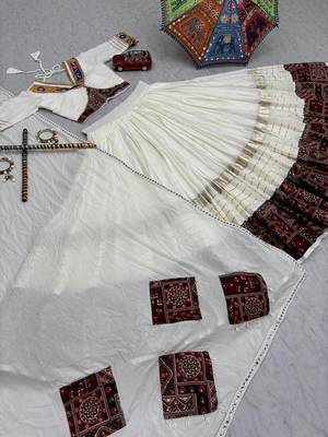 White Cotton Gamthi Work Chaniya Choli with Dupatta For Garba 2