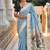 Skyblue cotton silk saree with traditional bird motifs pallu with blouse