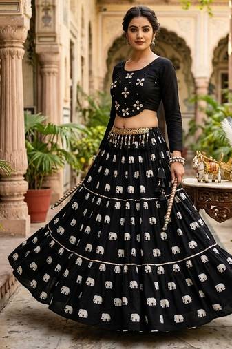 Black Pure Cotton Hand Work With Real Kodi Work Lehenga Choli for Navratri