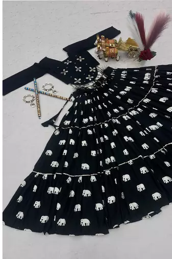 Black Pure Cotton Hand Work With Real Kodi Work Lehenga Choli for Navratri