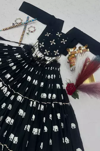 Black Pure Cotton Hand Work With Real Kodi Work Lehenga Choli for Navratri