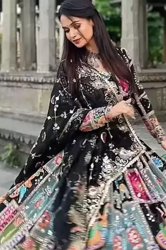 Black Thread Navratri Lehenga Choli With Dupatta