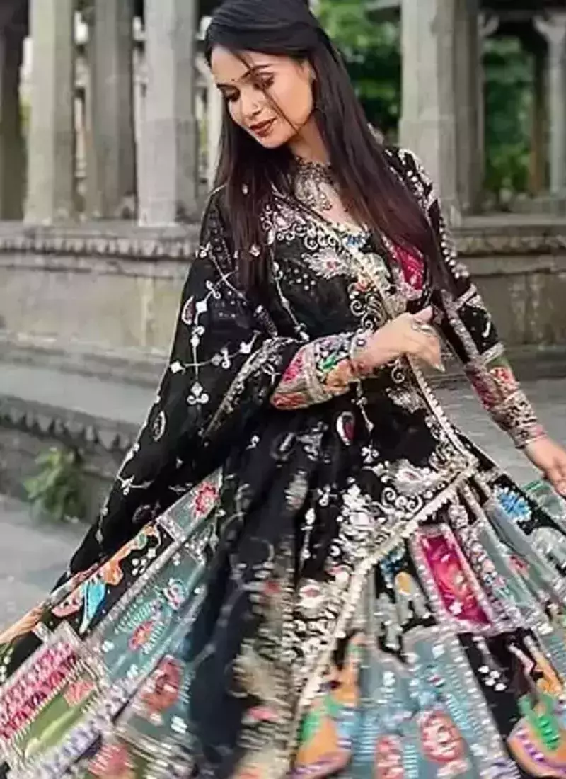 Black Thread Navratri Lehenga Choli With Dupatta