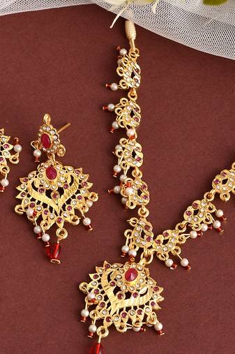 Gold Plated CZ Ethnic Jewellery Set For Women