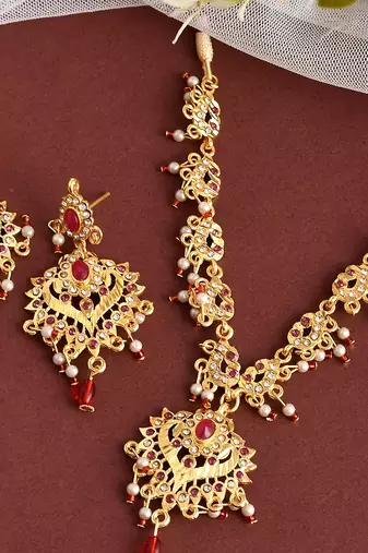 Gold Plated CZ Ethnic Jewellery Set For Women