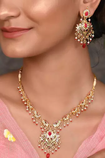 Gold Plated CZ Ethnic Jewellery Set For Women
