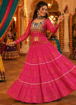 Ranipink Georgette Bandhani Print Navratri Chaniya Choli with Kutch Embroidery Blouse 1
