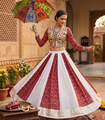 Traditional Gujrati Maroon Koti Lehenga Choli Set with Heavy Embroidery Work Blouse