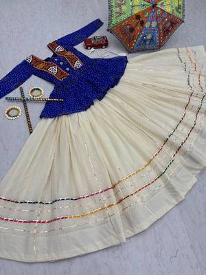 Navratri Special Blue Bandhani Printed Koti Style Lehenga Choli with Off-White Gota Patti Skirt 2