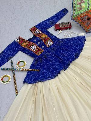 Navratri Special Blue Bandhani Printed Koti Style Lehenga Choli with Off-White Gota Patti Skirt 4