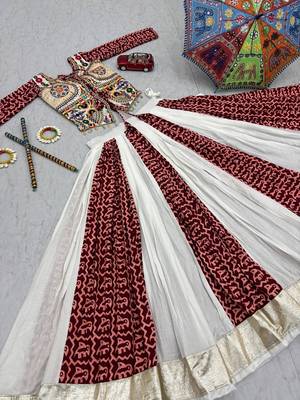 Traditional Gujrati Maroon Koti Lehenga Choli Set with Heavy Embroidery Work Blouse 4