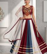 Maroon and White Cotton Gamthi Work Navratri Chaniya Choli