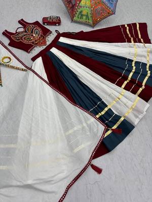 Maroon and White Cotton Gamthi Work Navratri Chaniya Choli 2