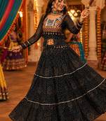 Black Georgette Bandhani Print Navratri Chaniya Choli with Kutch Embroidery Blouse