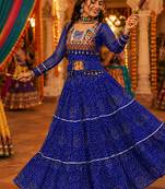 Royalblue Georgette Bandhani Print Navratri Chaniya Choli with Kutch Embroidery Blouse
