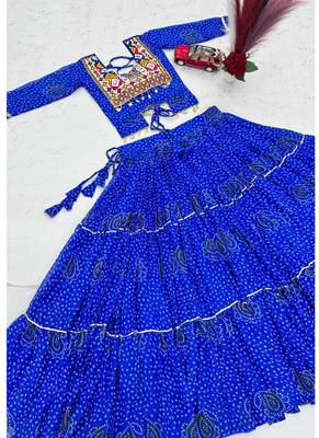 Royalblue Georgette Bandhani Print Navratri Chaniya Choli with Kutch Embroidery Blouse 2