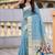 Skyblue cotton silk saree with traditional bird motifs pallu with blouse