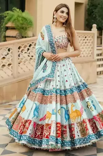 Sky Blue Navratri Lehenga Choli With Dupatta