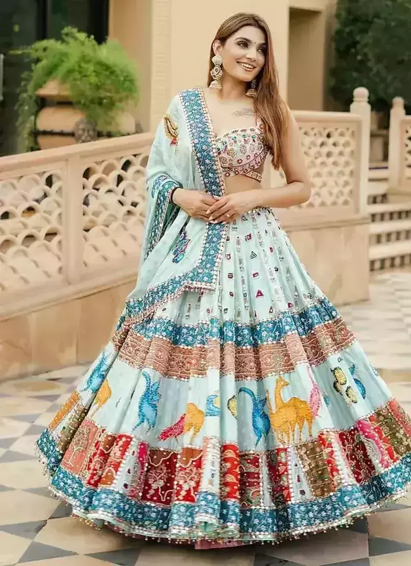 Sky Blue Navratri Lehenga Choli With Dupatta
