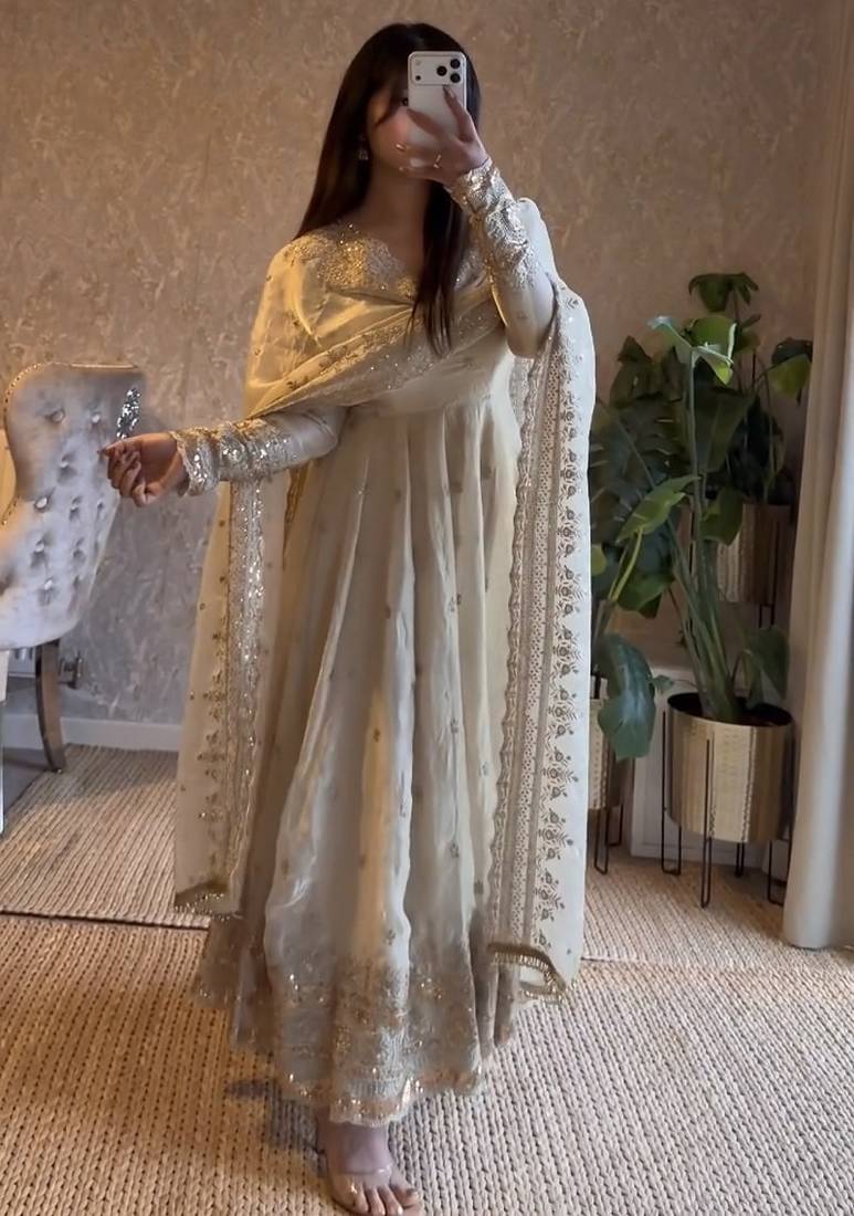 Heavy fendy silk embroidered sequince work wedding kurta set