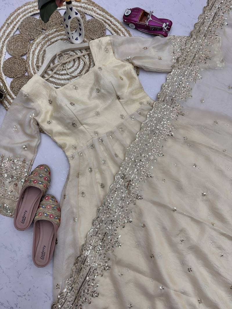 Heavy fendy silk embroidered sequince work wedding kurta set