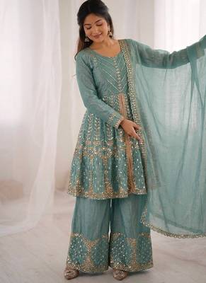 Rama fendy satin with embroidered sequince work plazzo set 1