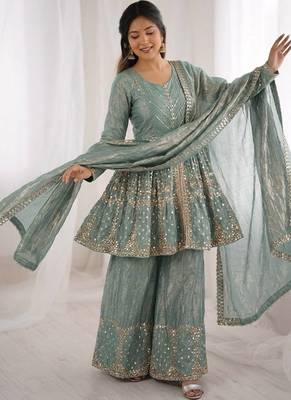 Rama fendy satin with embroidered sequince work plazzo set 2