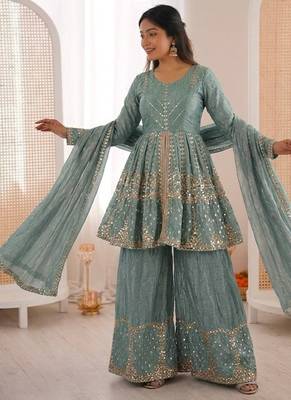Rama fendy satin with embroidered sequince work plazzo set 3