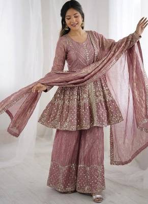Onionpink fendy satin with embroidered sequince work plazzo set 2