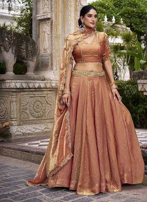 Orange Fendy With Sequence Embroidered Work Wedding Lehenga Choli 1
