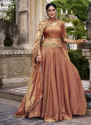 Orange Fendy With Sequence Embroidered Work Wedding Lehenga Choli 3